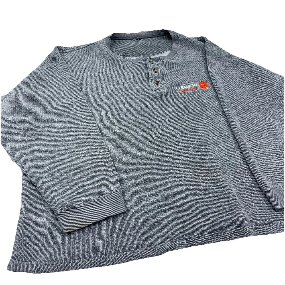 Vintage Clemson Tigers Sweatshirt Men XXL Crew‎ Neck Sweater Waffle Knit Henley